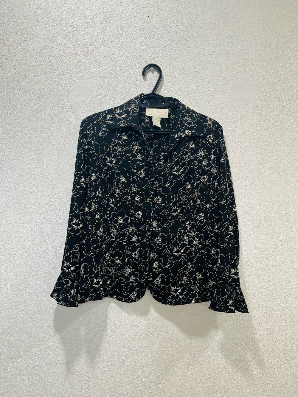 Norton McNaughton Black Button-Down Top with Cream Floral Print